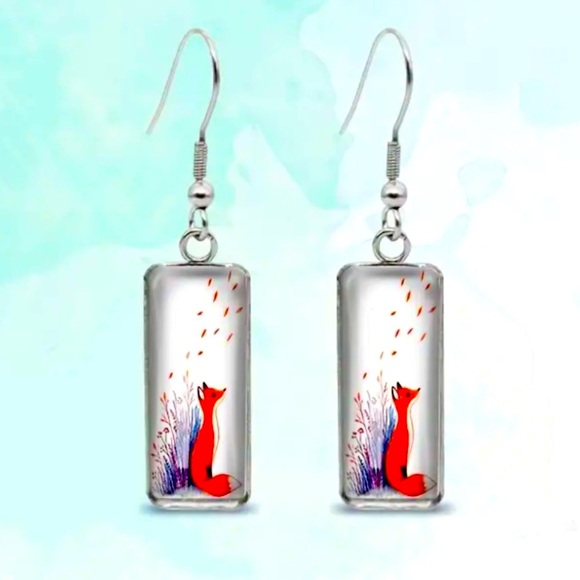 Jewelry - 🦊 Spring Fox rectangle drop earrings dangle flower silver NEW
